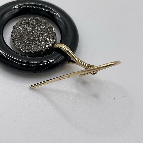 14k Gold Earrings Druzy Hemitate Black Onyx Dangle Hook 1.5” JCM Signed Dangle - Picture 7 of 10